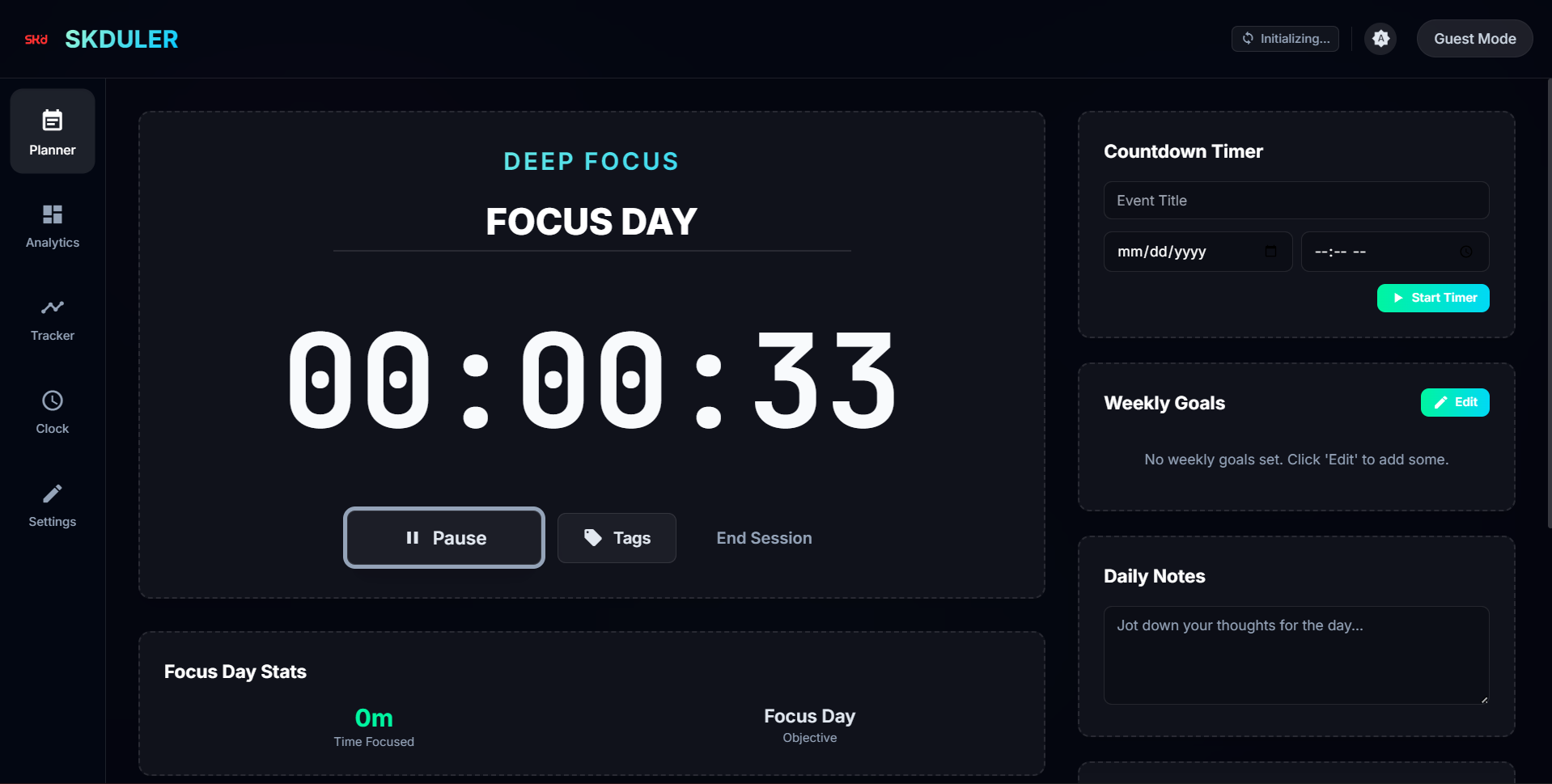 integrated focus timer and pomodoro functionality